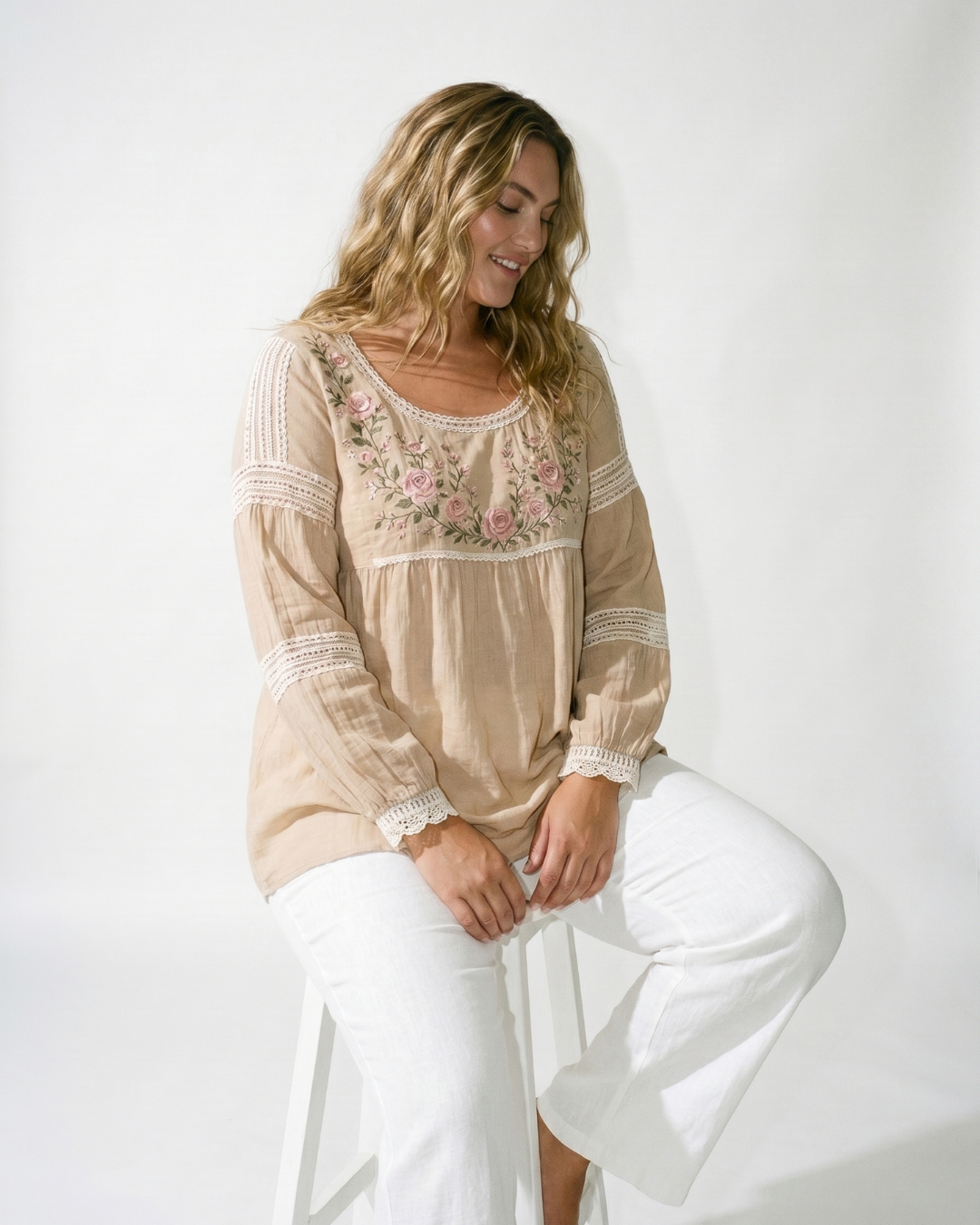 Valnera™| Blusa Fiorenza de Lino Bordada