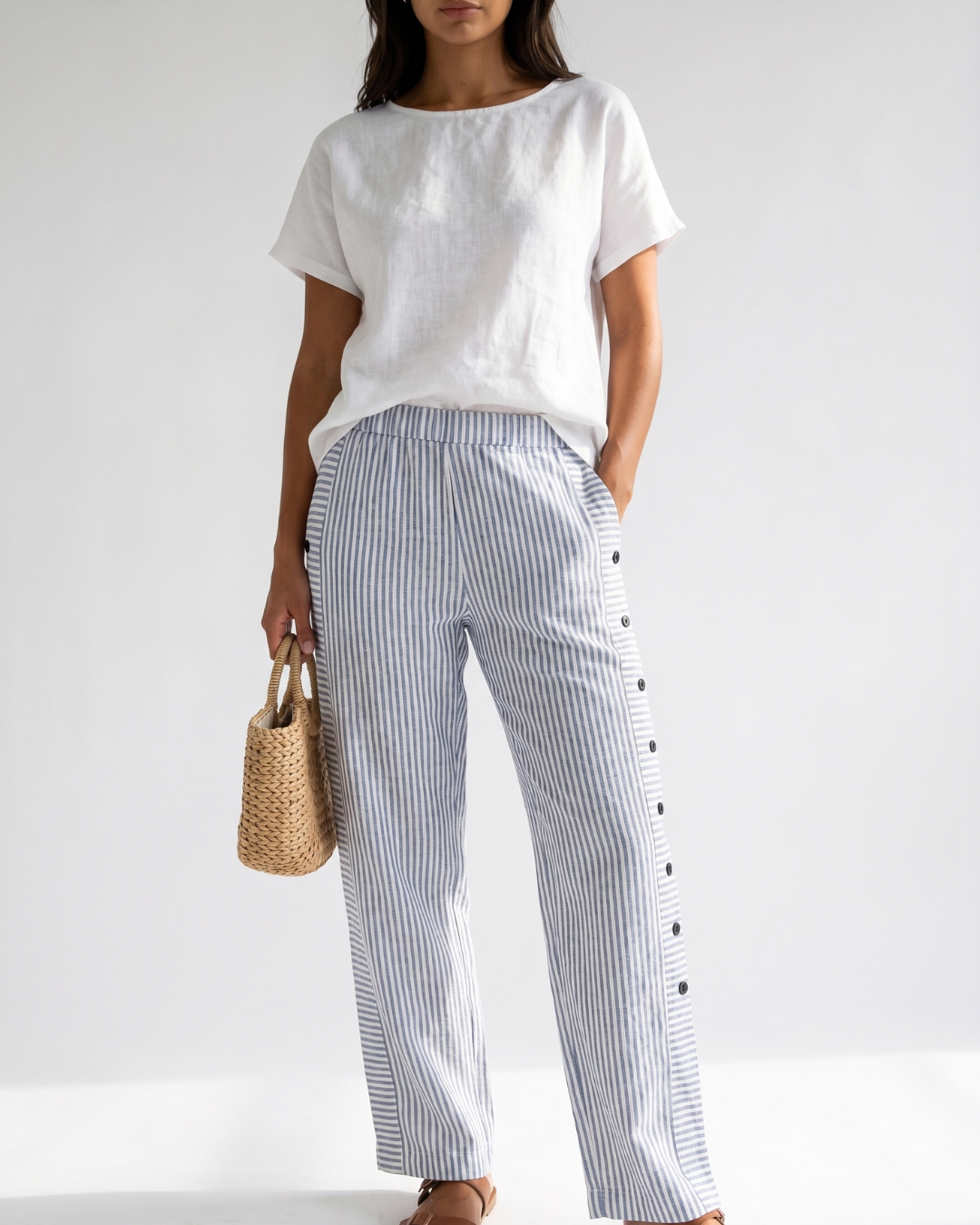 Valnera™| Pantalón Holgado de Lino con Rayas