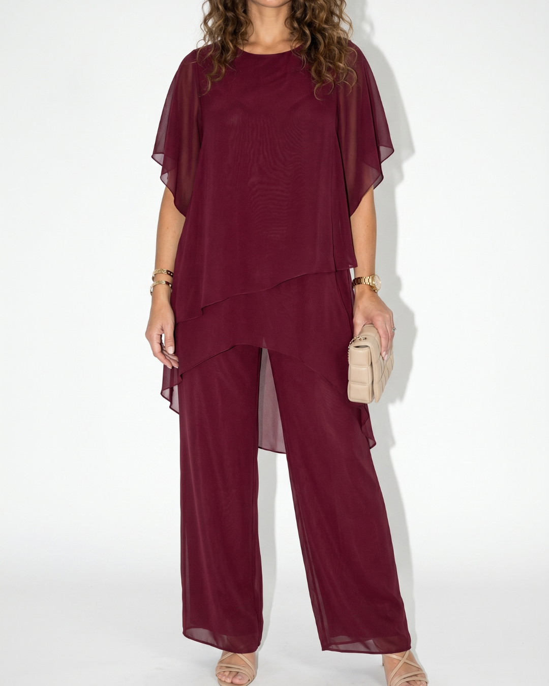 Valnera™| Conjunto Elegante Montéline de Pantalón Ancho y Capa con Volantes