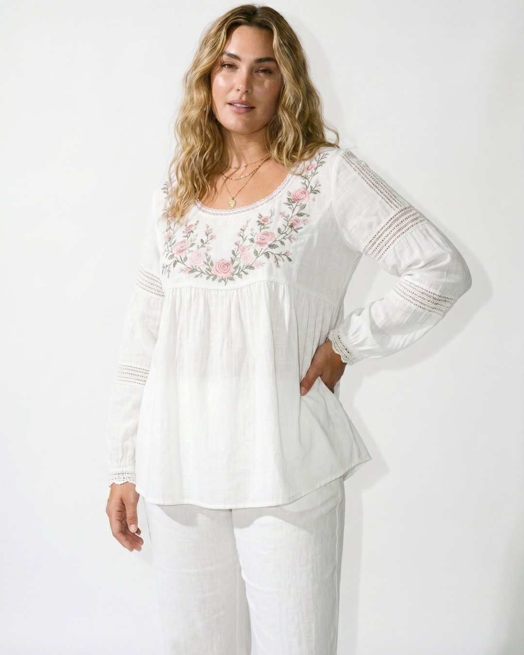 Valnera™| Blusa Fiorenza de Lino Bordada